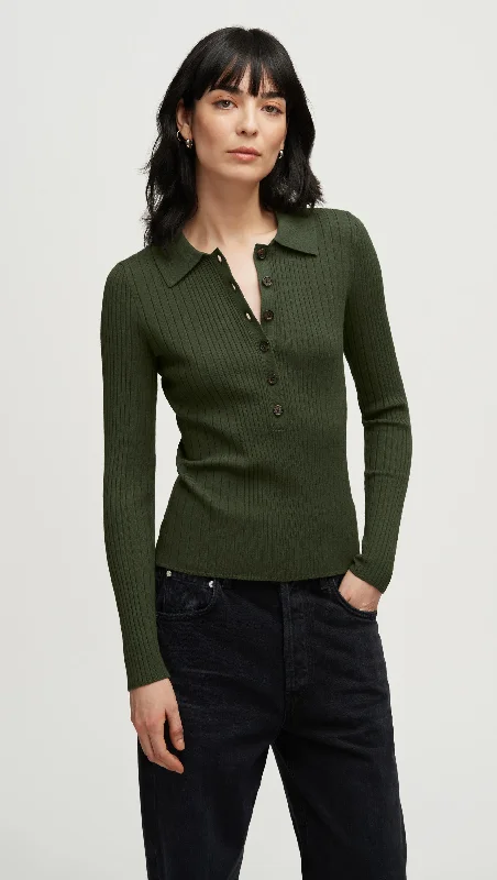 Lightweight Fabric Ribbed Collar Sweater in Viscose Polyester | Mushroom