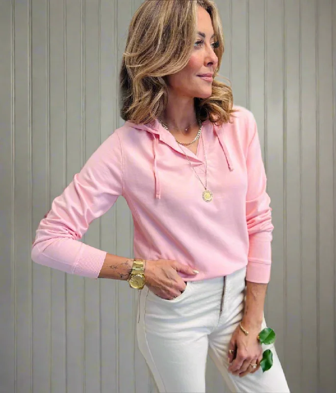 Mid Season Sale Pink Cotton V Neck Hoodie