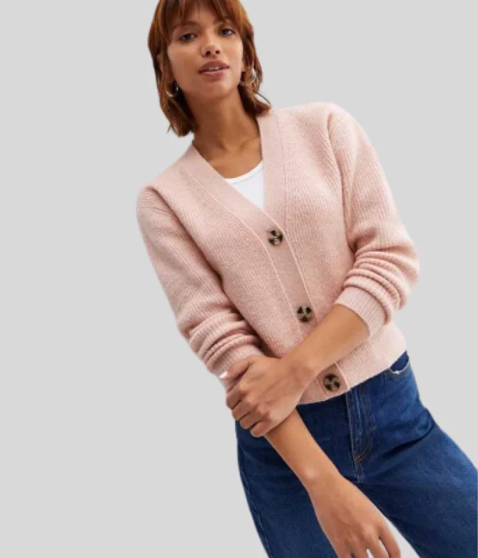 Tropical Island - Inspired Attire Powder Pink Ribbed Knit Button Cardigan