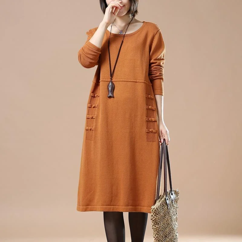 Limited Stock Orange plus size women sweaters knitted dresses