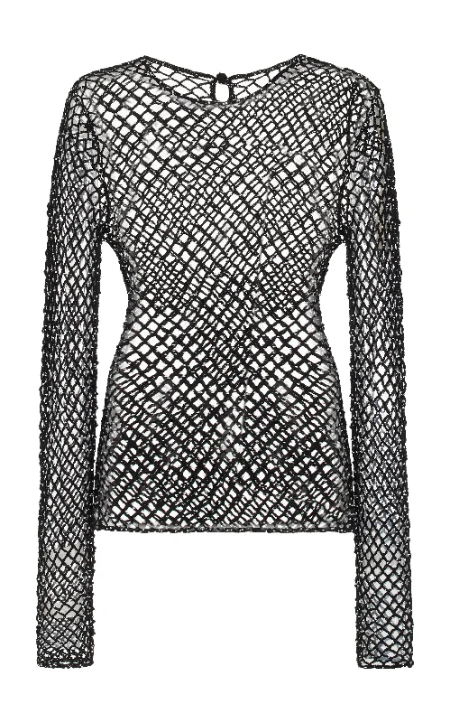 Redefining Women's Fashion Yahav Knit Top in Black Beaded Cashmere