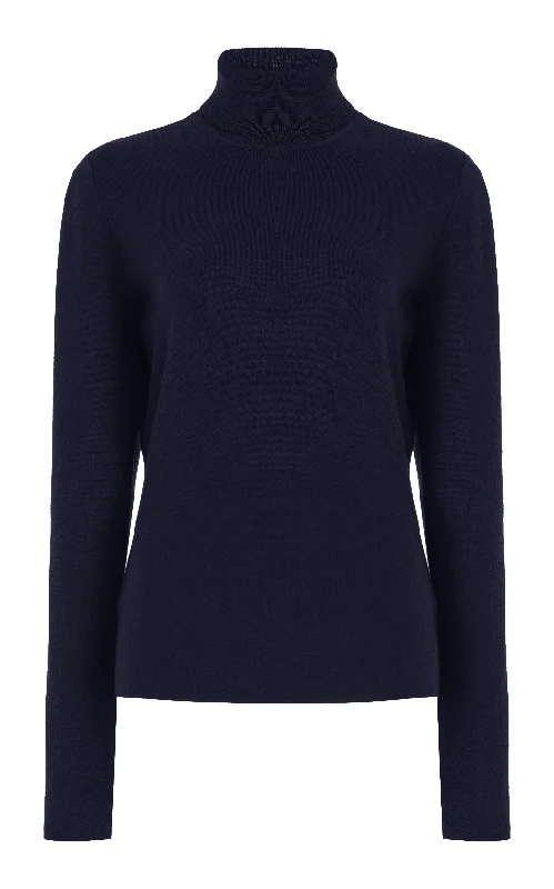 Limited Time Offers May Knit Turtleneck in Dark Navy Merino Wool Cashmere