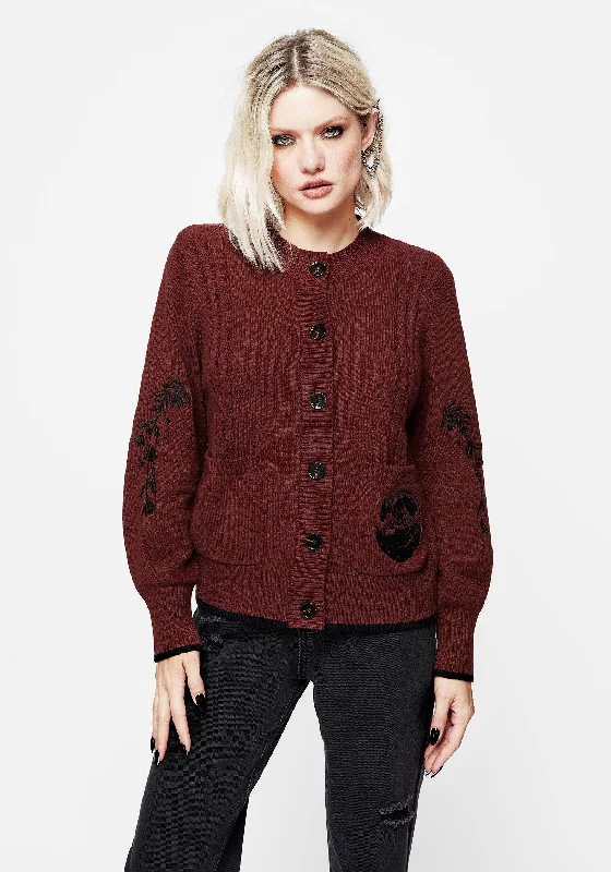 Holiday Attire Sale Foxfire Embroidered Cable Knit Cardigan