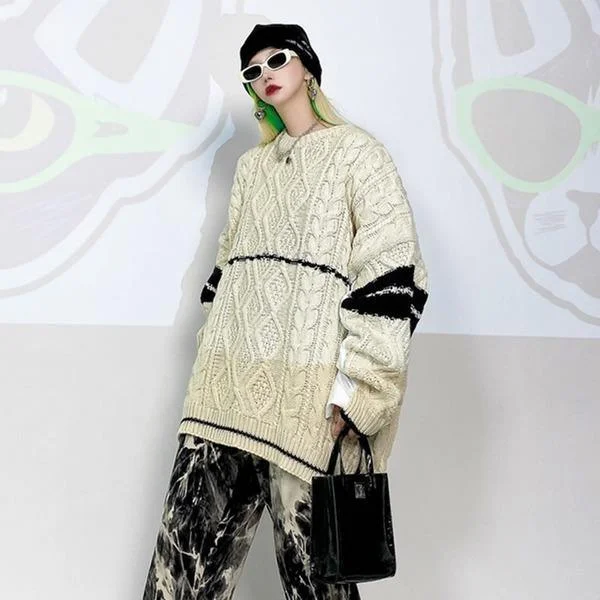 Stylish Savings Women Casual Winter New Fashion Minority Contrast Color Sleeve Street All-match