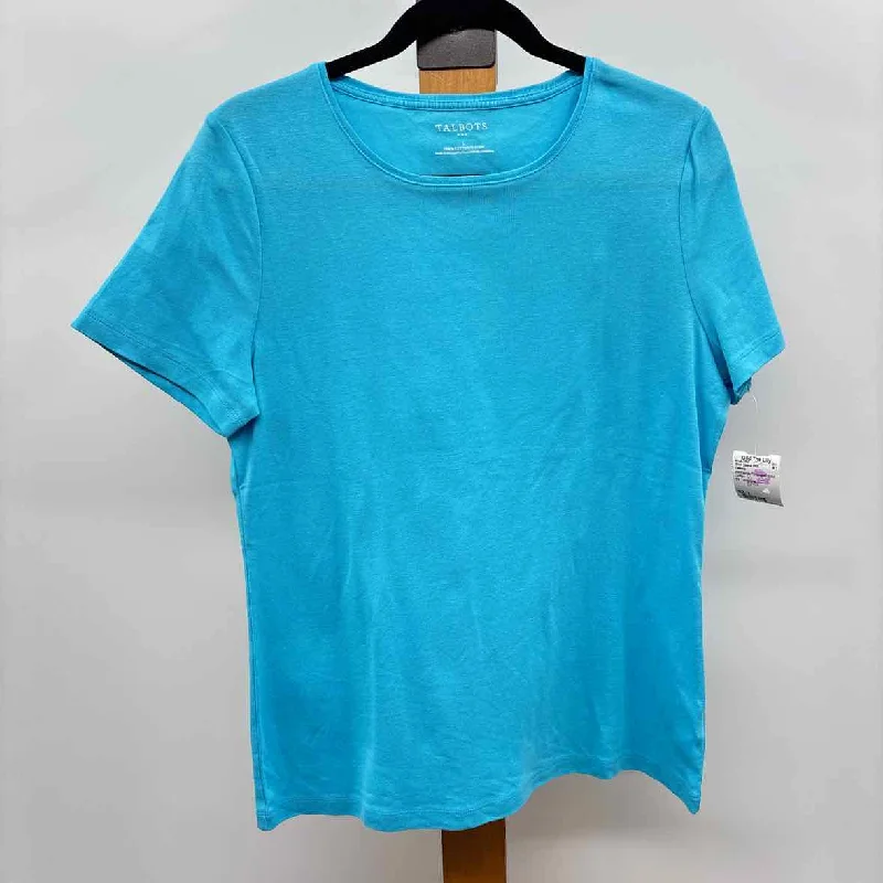 Y2K Nostalgic Fashion Look Talbots Women's Size L Turquoise Solid Short Sleeve Shirt