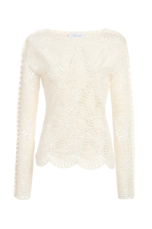 Bid Farewell To The Old Season Capps Crochet Top in Ivory Wool Cashmere