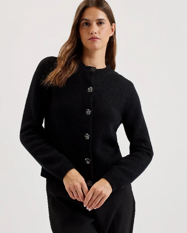 Trendy Pulse Jaycey Rose Button Crew Neck Cardigan Black