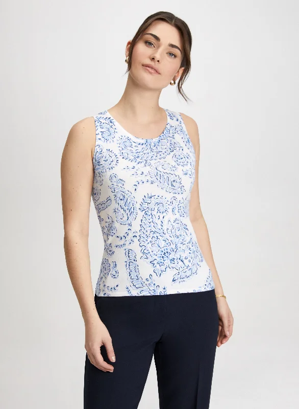 Alluring Design Paisley Print Sleeveless Knit Top