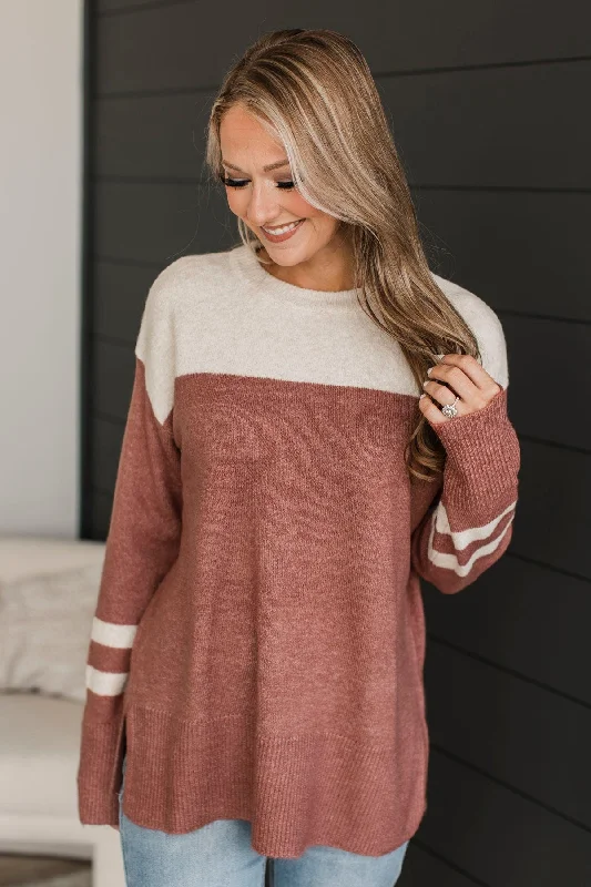 Comfort Centric Apparel Complete Bliss Color Block Knit Sweater- Rose