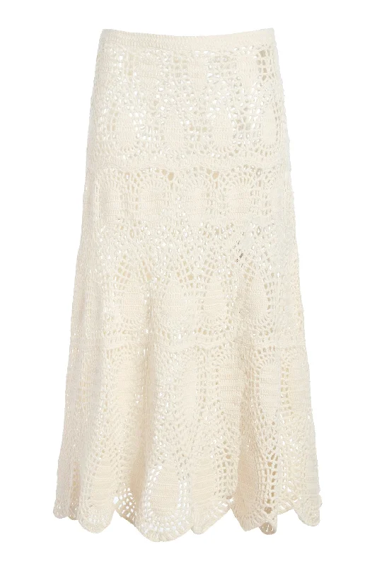 New Season Fashion Preview Cleo Crochet Maxi Skirt in Ivory Wool Cashmere
