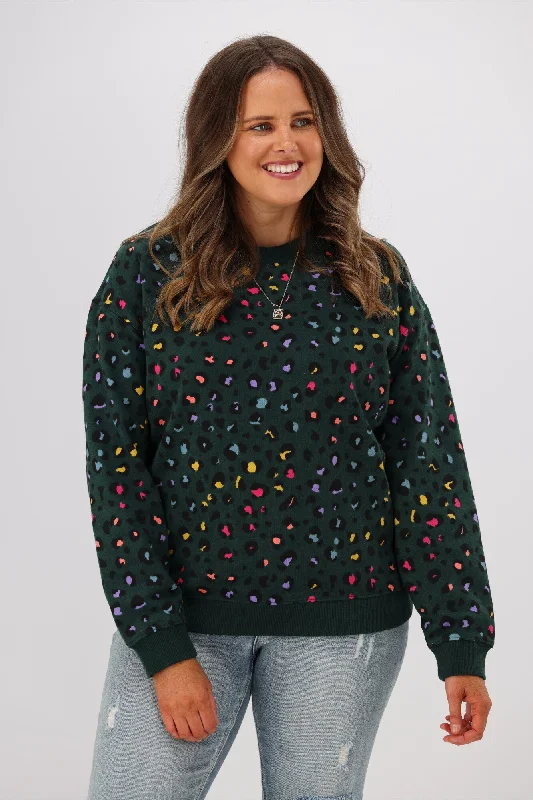 Vibrant Styles Sugarhill Brighton Noah Sweatshirt Rainbow Leopard Green
