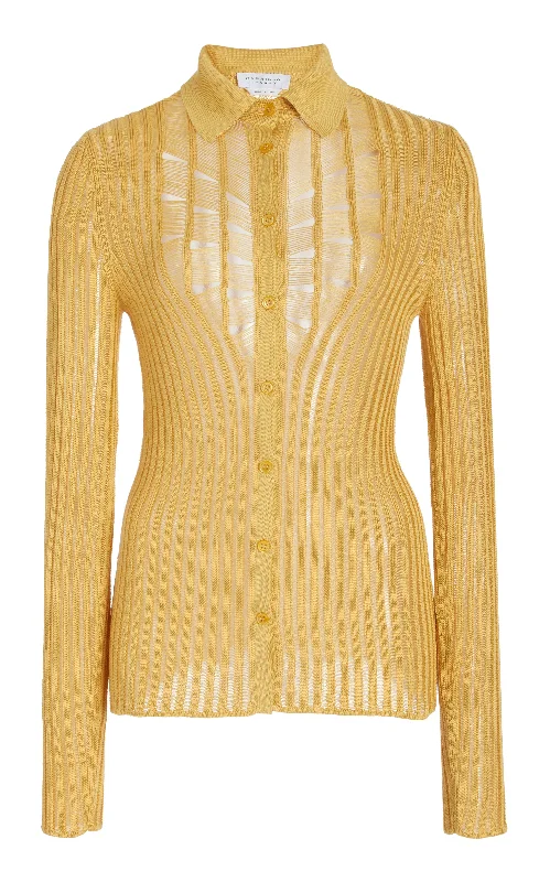 Limited Stock, Big Discounts Aera Knit Shirt in Gold Shappe Silk