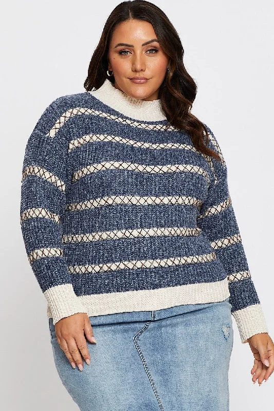Odd Size Clearance Sale Multi Colour Knit Top High Nexk Long Sleeve