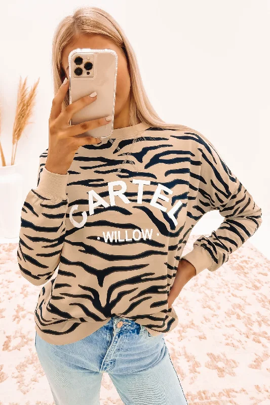 Fashion-Forward Fashionable Women's Casual Apparel Izzy Sweater Taupe Zebra