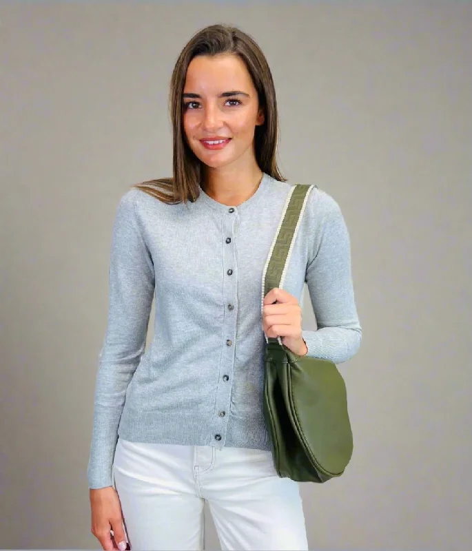 Classic Timeless Elegant Style Grey Classic Round Neck Cardigan