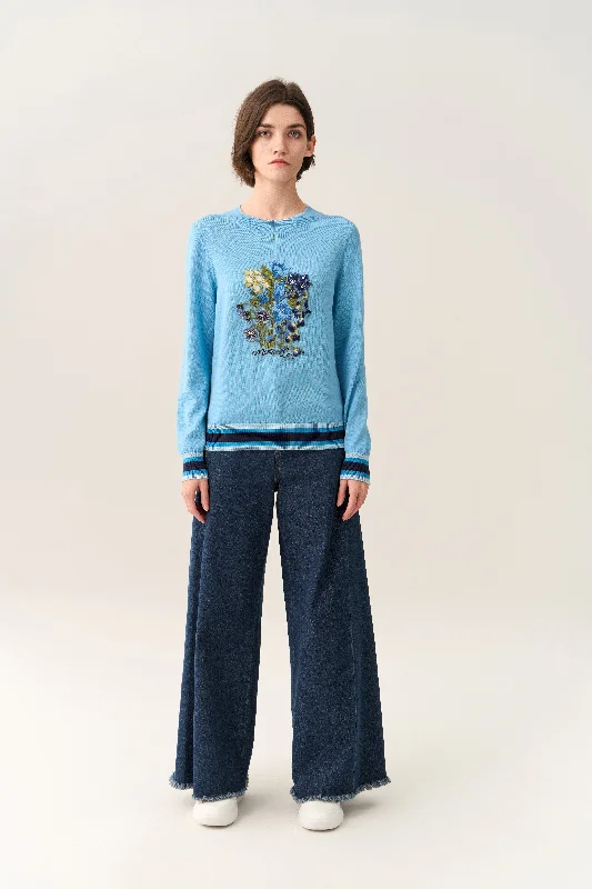 New Season Fashion Preview Sale Floral-embroidery Knitted Pullover