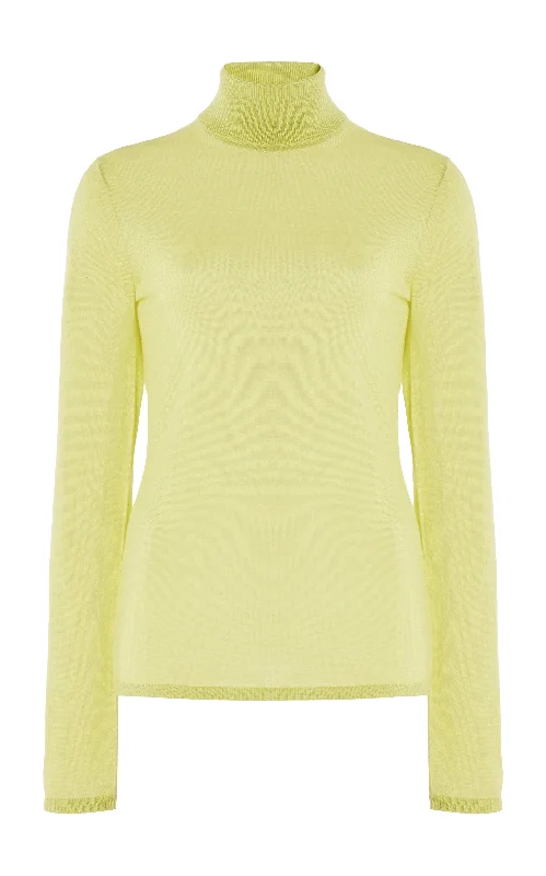 Brand Name Clothing Discount Extravaganza Costa Knit Turtleneck in Lime Adamite Cashmere Silk