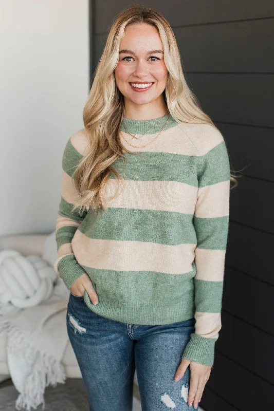 The Latest Trends Cherishing Us Striped Sweater- Cream & Dusty Mint