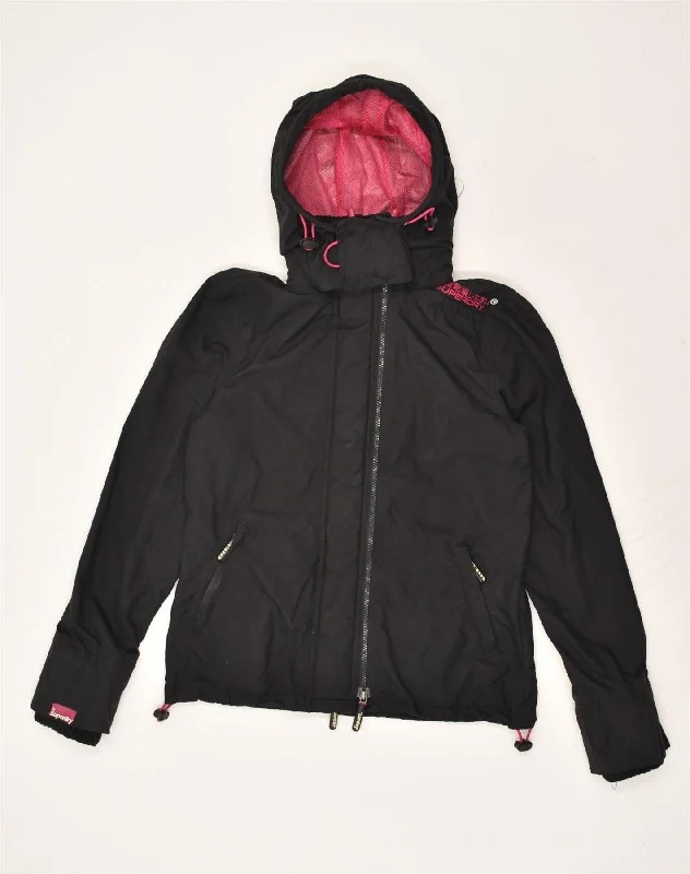 Women's Outerwear for All Weather Conditions SUPERDRY Womens Hooded Windbreaker Jacket UK 12 Medium Black Polyester Women's Outerwear for All Weather Conditions SUPERDRY Womens Hooded Windbreaker Jacket UK 12 Medium Black Polyester
