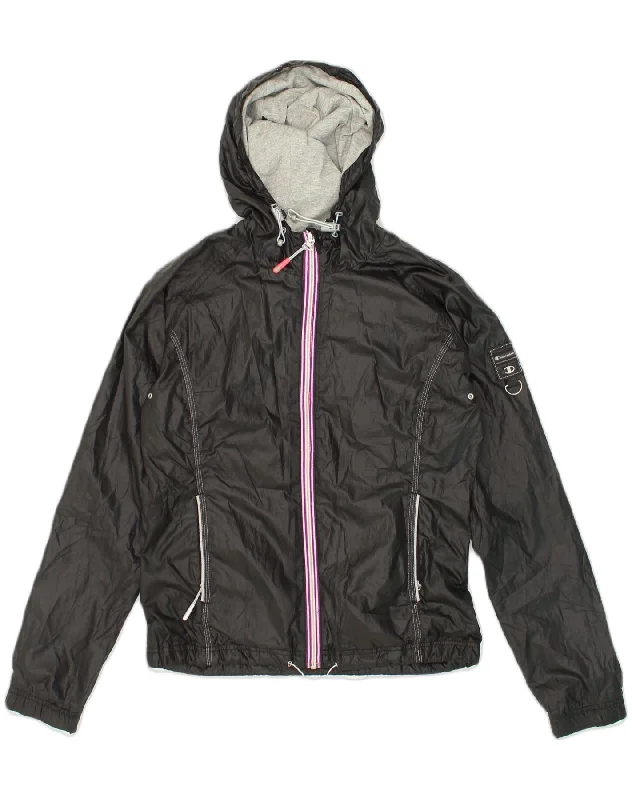 Women's Everyday Apparel CHAMPION Womens Hooded Rain Jacket UK 10 Small Black Polyester Women's Everyday Apparel CHAMPION Womens Hooded Rain Jacket UK 10 Small Black Polyester