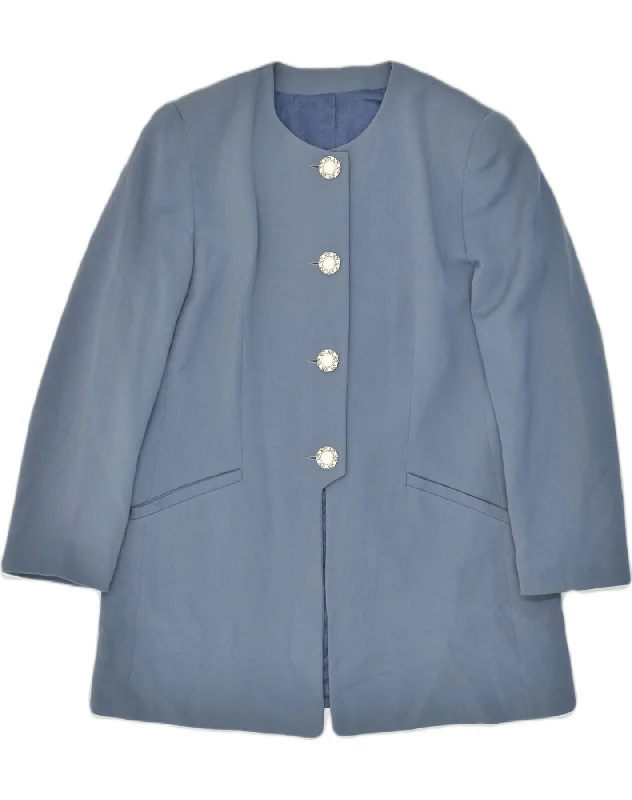Women Clothes VINTAGE Womens 4 Button Blazer Jacket IT 48 XL Blue Virgin Wool