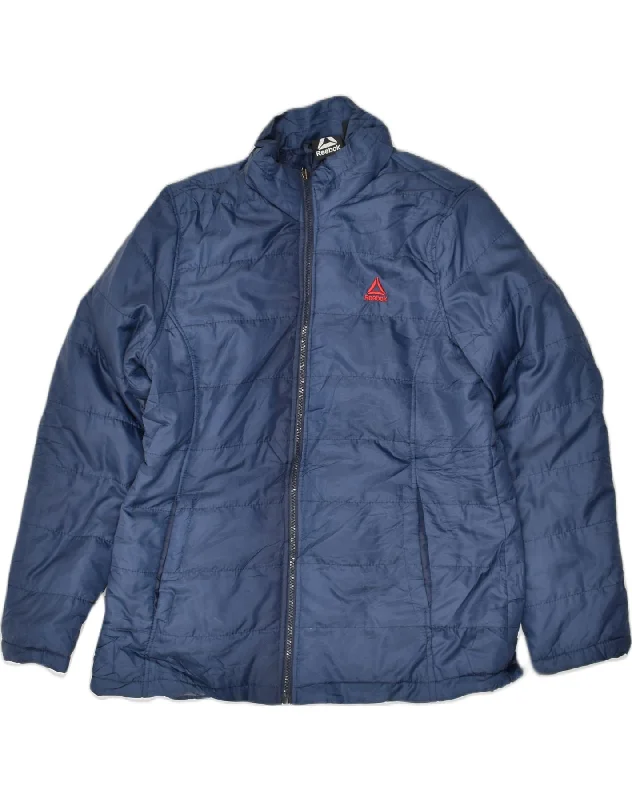 Edgy Fashion REEBOK Womens Padded Jacket UK 14 Large Navy Blue Polyester