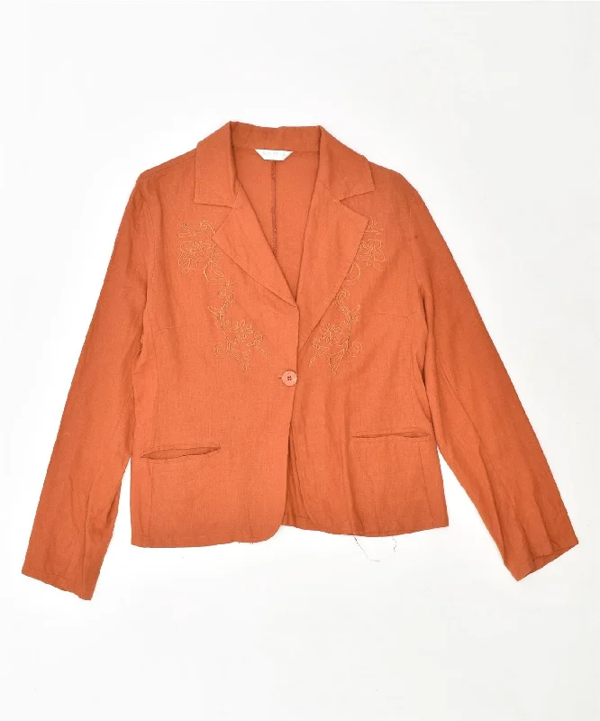 Women's Festive Attire SILMAR Womens Linen 1 Button Blazer Jacket UK 18 XL Orange Linen Vintage Women's Festive Attire SILMAR Womens Linen 1 Button Blazer Jacket UK 18 XL Orange Linen Vintage
