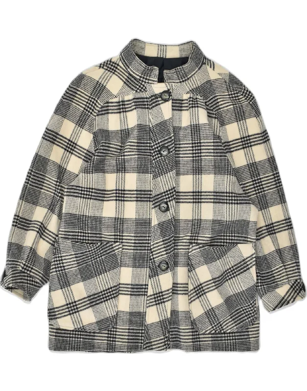 Women's Holiday Clothes VINTAGE Womens Pea Coat UK 14 Medium Off White Check Wool
