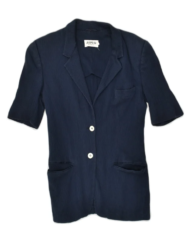 Relaxed Style ASPESI Womens Short Sleeve 2 Button Blazer Jacket UK 10 Small Navy Blue Relaxed Style ASPESI Womens Short Sleeve 2 Button Blazer Jacket UK 10 Small Navy Blue