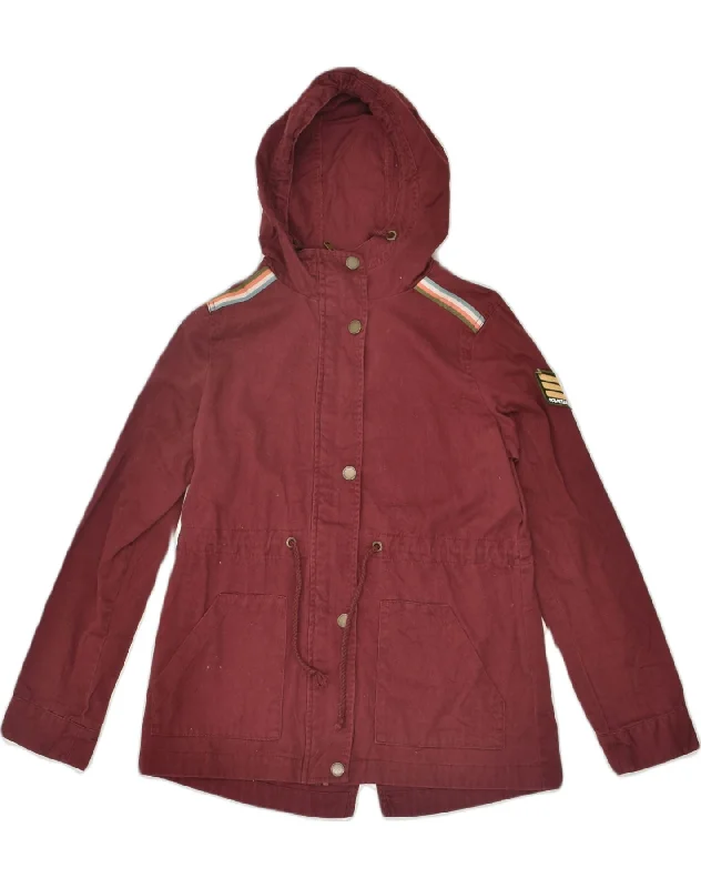 Woman Clothing ROXY Womens Hooded Rain Jacket US 4 Small Maroon Cotton