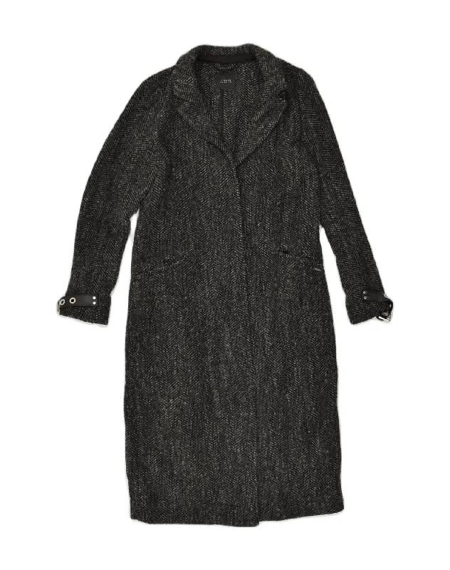 Preppy Style GUESS Womens Overcoat UK 10 Small Grey Herringbone Wool
