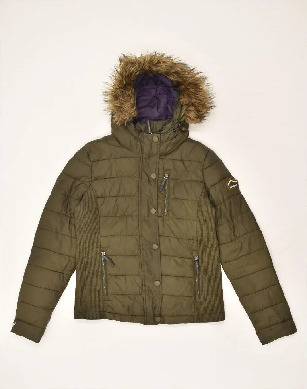 Women's Evening Wear SUPERDRY Womens Hooded Padded Jacket UK 14 Large Khaki Polyester Women's Evening Wear SUPERDRY Womens Hooded Padded Jacket UK 14 Large Khaki Polyester