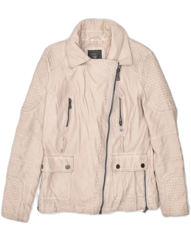 Clothes Of Woman GUESS Womens Biker Jacket UK 10 Small Beige Polyester