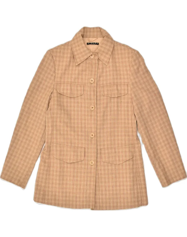 Early Bird Offer SISLEY Womens 5 Button Blazer Jacket IT 42 Medium Beige Check Wool