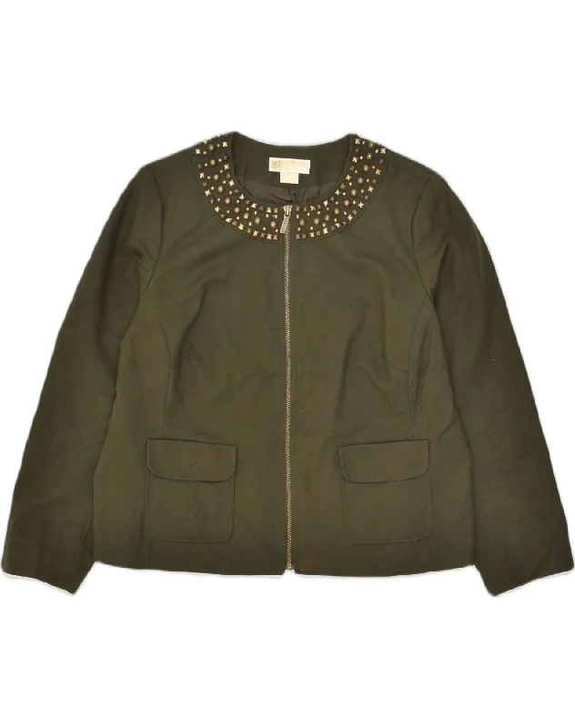 Trendy Casual Outfits MICHAEL KORS Womens Full Zip Blazer Jacket UK 18 XL Khaki Cotton Trendy Casual Outfits MICHAEL KORS Womens Full Zip Blazer Jacket UK 18 XL Khaki Cotton