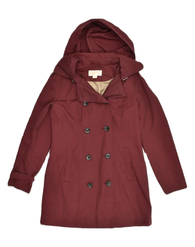 Luxe Women's Fashion MICHAEL KORS Womens Hooded Double Breasted Coat UK 14 Medium Maroon Cotton Luxe Women's Fashion MICHAEL KORS Womens Hooded Double Breasted Coat UK 14 Medium Maroon Cotton