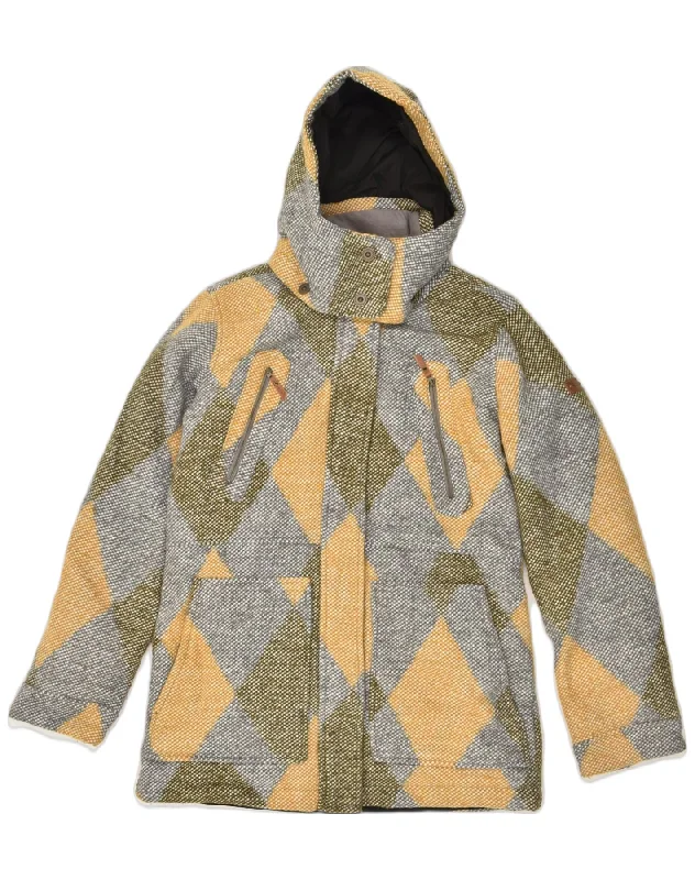 Relaxed Style ROXY Womens Hooded Overcoat UK 16 Large Yellow Argyle/Diamond Polyester Relaxed Style ROXY Womens Hooded Overcoat UK 16 Large Yellow Argyle/Diamond Polyester