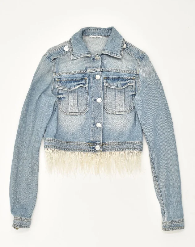 Online Boutiques GUESS Womens Crop Denim Jacket UK 4 XS Blue Cotton