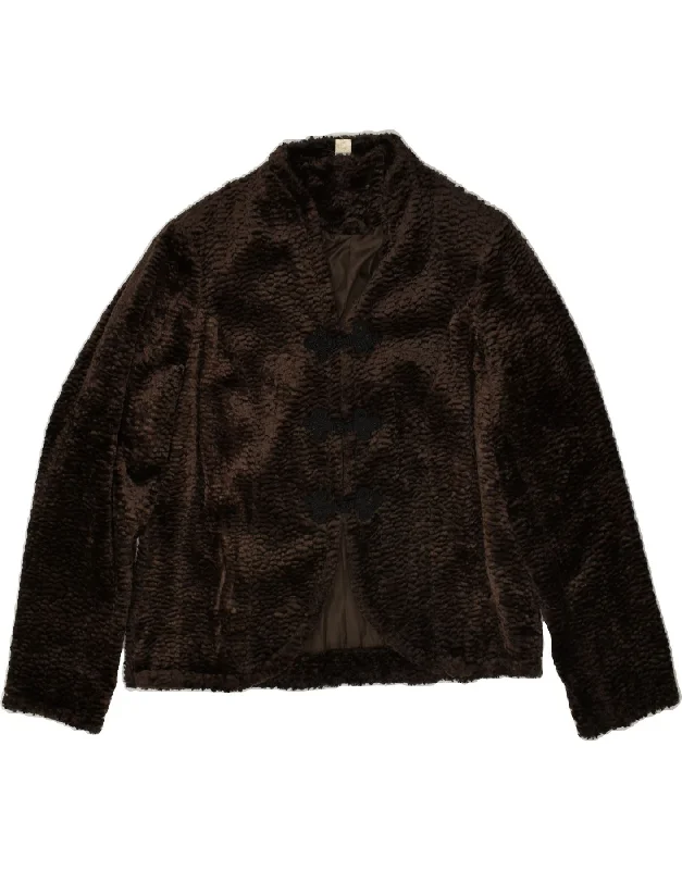 Women's Evening Clothes VINTAGE Womens Faux Fur Jacket UK 14 Large Brown Acrylic