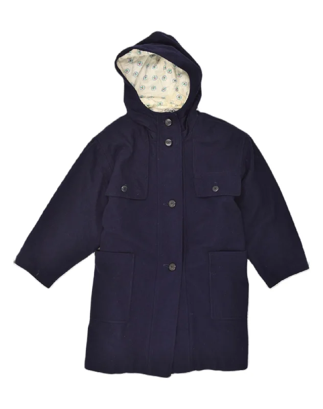 Minimalist Style CAROL Womens Hooded Trench Coat UK 12 Medium Navy Blue Polyester