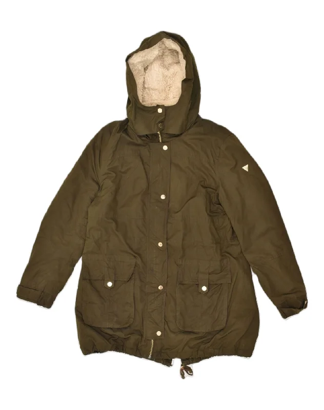 Discount Price GUESS Womens Hooded Parka Jacket UK 18 XL Khaki Polyester