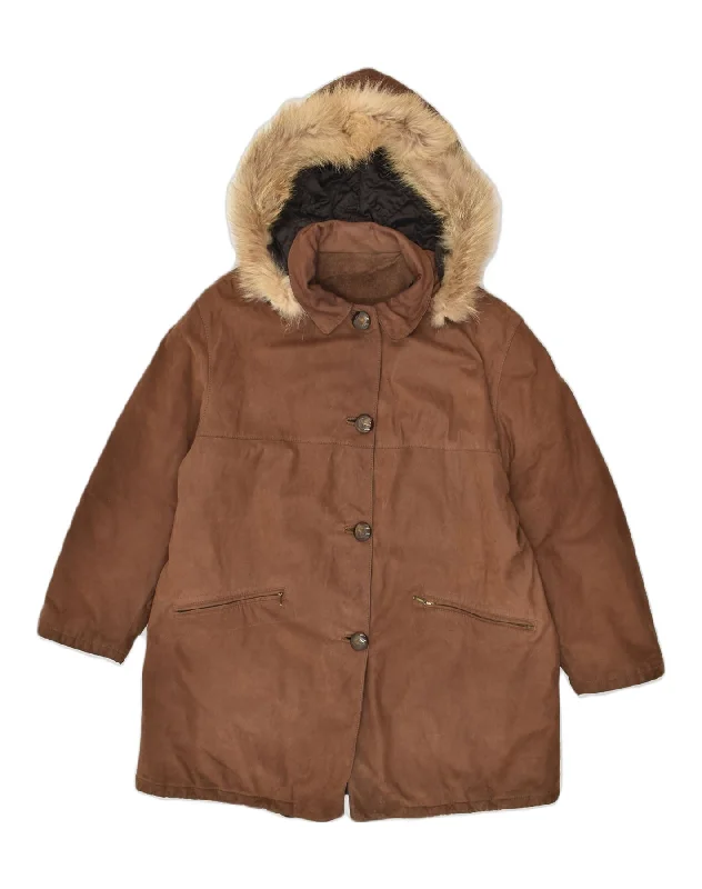 Women Fashion VINTAGE Womens Hooded Windbreaker Jacket EU 46 XL Brown