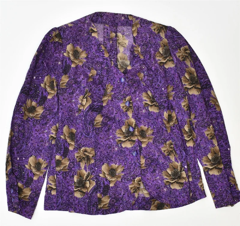 Sporty Streetwear VINTAGE Womens 3 Button Blazer Jacket UK 14 Large Purple Floral