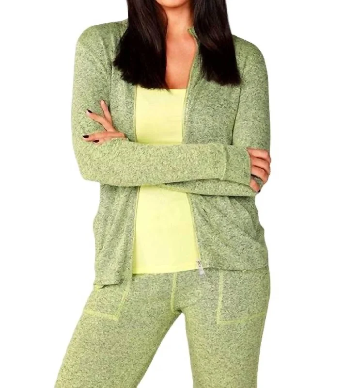 Women's Formal Wear Melange Zip Jacket In Lime