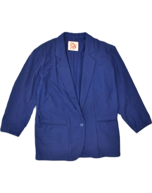 Elegant Women's Attire VINTAGE Womens 1 Button Blazer Jacket UK 18 XL Blue Wool