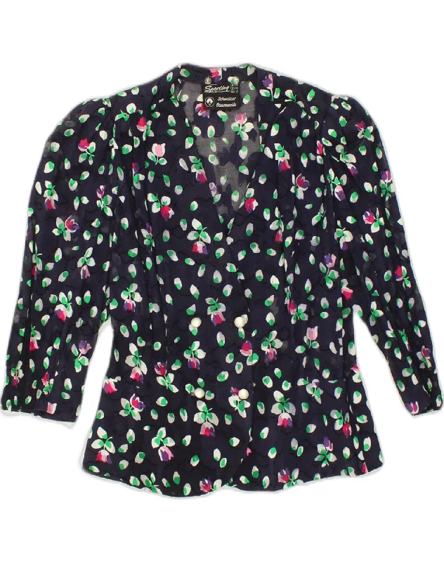 Stylish Clothes For Women VINTAGE Womens 2 Button Blazer Jacket UK 12 Medium Navy Blue Floral Stylish Clothes For Women VINTAGE Womens 2 Button Blazer Jacket UK 12 Medium Navy Blue Floral