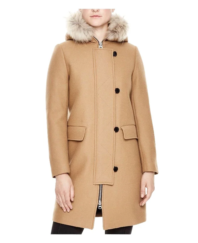 Women's Chic Outerwear Attire Sandro Women's Camel Kurt Wool Coat Fur Trim Women's Hood Women's Chic Outerwear Attire Sandro Women's Camel Kurt Wool Coat Fur Trim Women's Hood