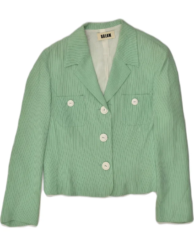 Chic Women's Outfit Ideas DREAM Womens 3 Button Blazer Jacket UK 14 Large Green Striped Acrylic Chic Women's Outfit Ideas DREAM Womens 3 Button Blazer Jacket UK 14 Large Green Striped Acrylic