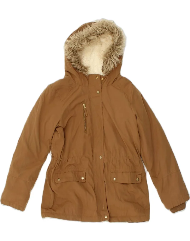Women's Casual Apparel For Weekends OASIS Womens Sherpa Hooded Parka Jacket UK 14 Medium Brown Polyester