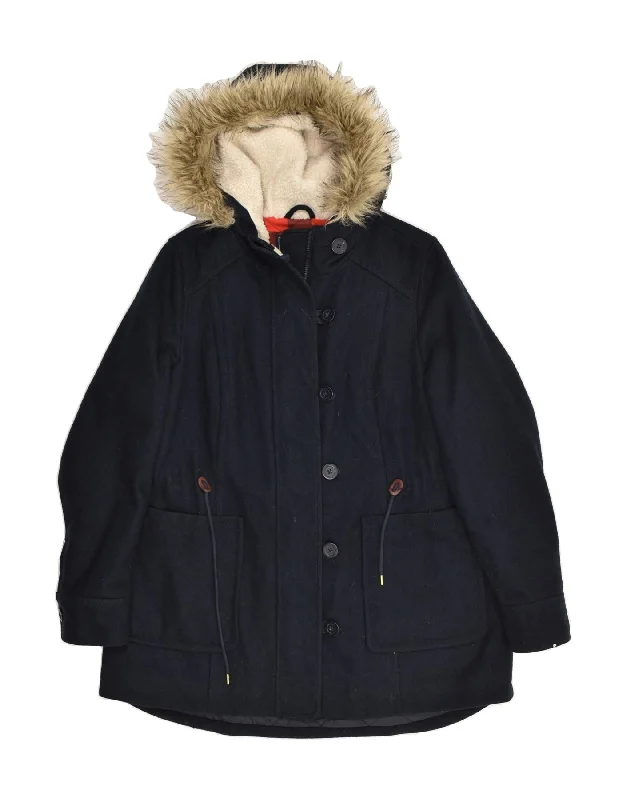 Timeless Women's Clothes AMERICAN EAGLE Womens Tall Hooded Parka Jacket UK 18 XL Navy Blue Wool